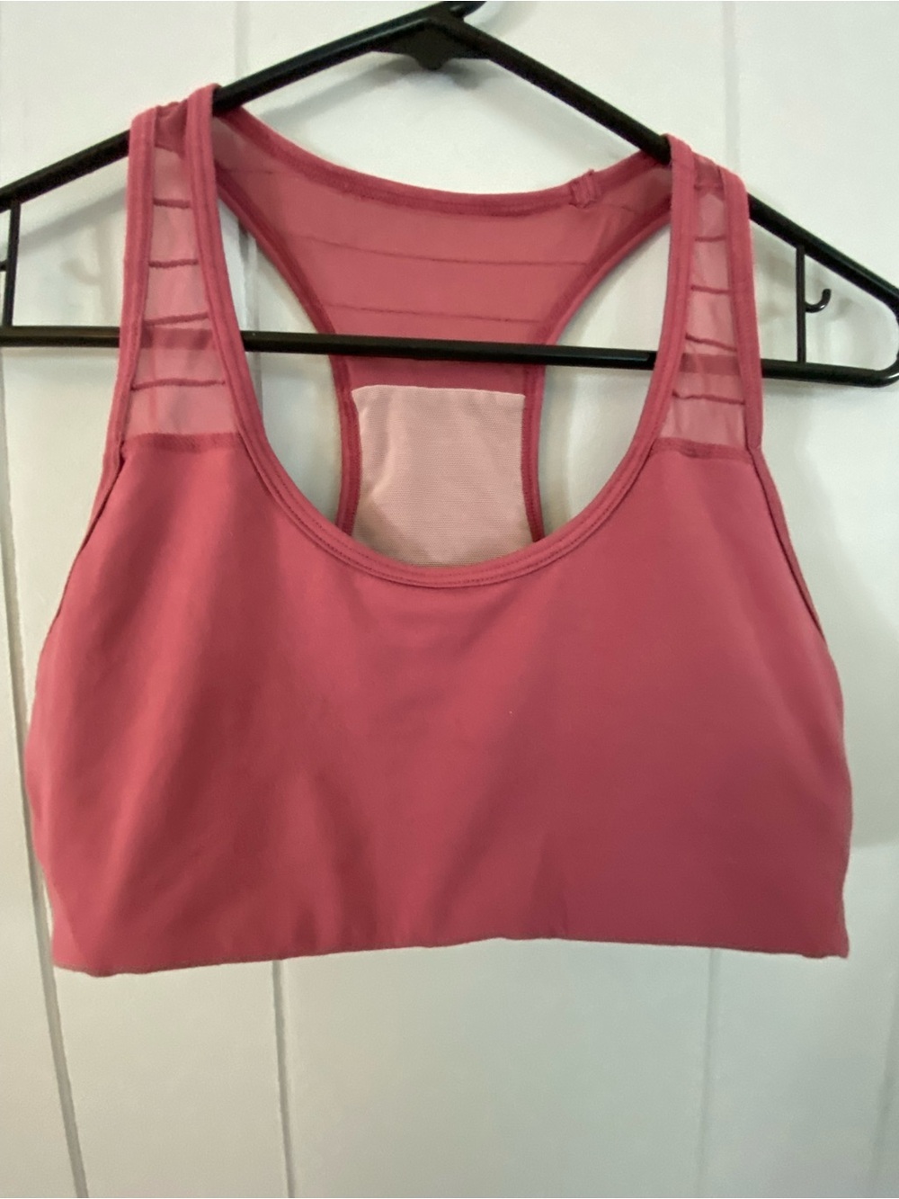 Supportive Pink Racerback Sports Bra with Mesh Insets